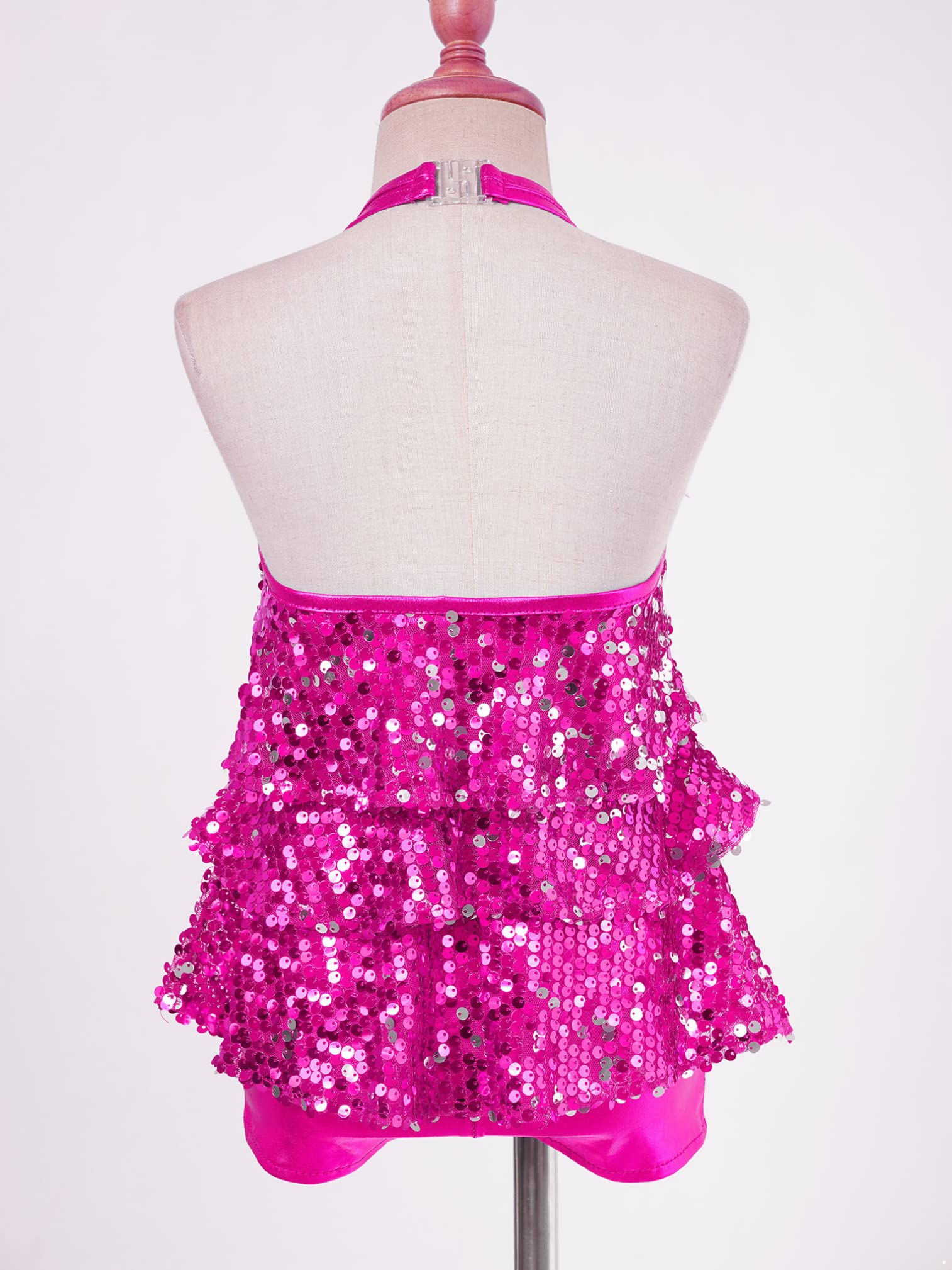 ranrann Enfant Fille Robe Danse Paillette Costume Danse Moderne Jazz Hip hop Robe Danse Latine Brillant Justaucorps Gymnastique Costume Spectacle 6-16 Ans