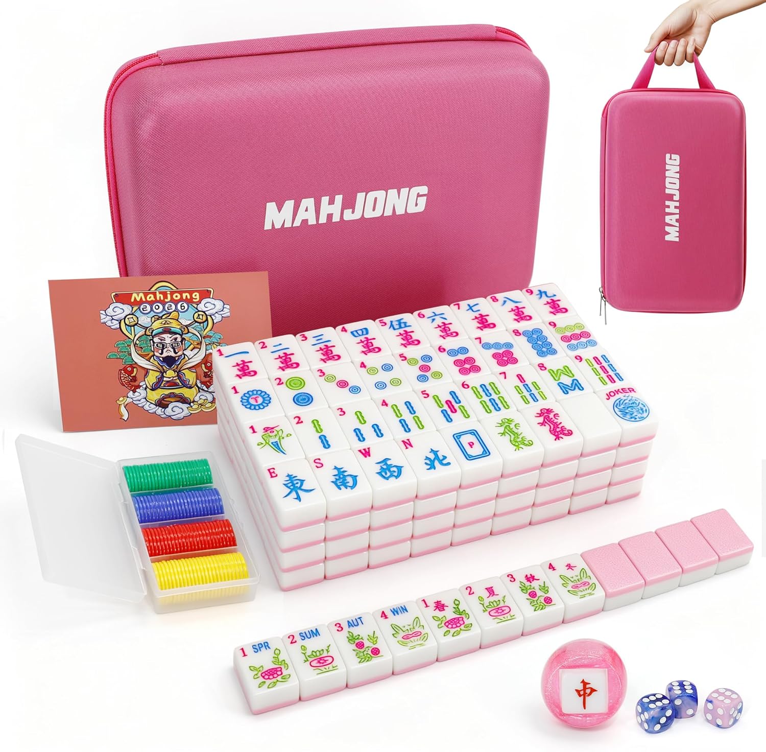 Jolitac American Mahjong Game Set, 166 Premium Tiles, Mahjong Tile Set with Sturdy Carrying Bag, Include Chips & Dice – Portable Travel Complete Mahjong Set for Adults & Beginners