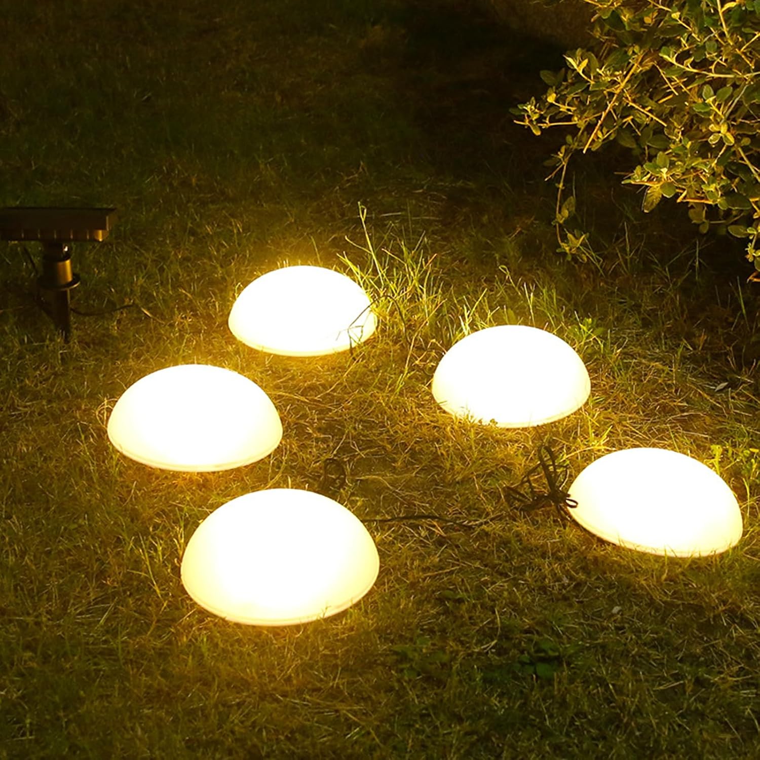 5 in 1 Solar Pathway Lights Outdoor, IP65 Waterproof Solar Pebble Lights Garden Hemisphere Stake Lights Solar Dome Lights for Garden, Patio, Pathway, Yard (Warm White)