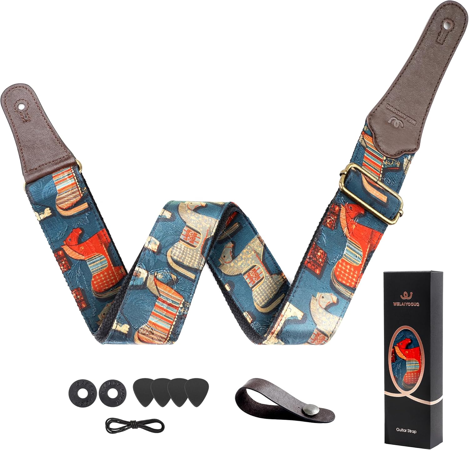 Guitar Strap, 2"Adjustable Straps for Acoustic/Bass/Electric/Classic/Ukulele, Suitable for Boys, Girls, Women, and Men，Includes Guitar Pick,Two End Cowhide Strap Lock,Button (Cartoon Pony)