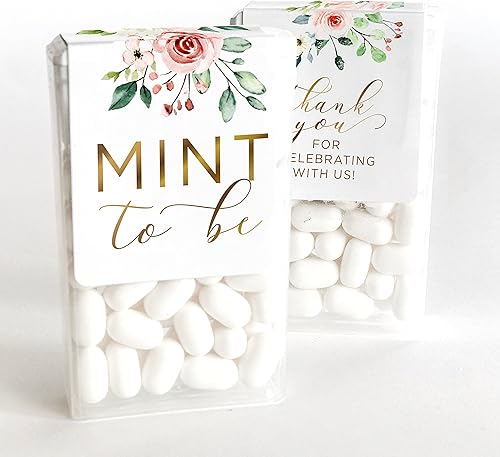 Mint to Be Stickers for Favors - Mint to Be Wedding Favor Stickers - Shower Favor - Set of 48 - LABEL ONLY - Pink Flowers