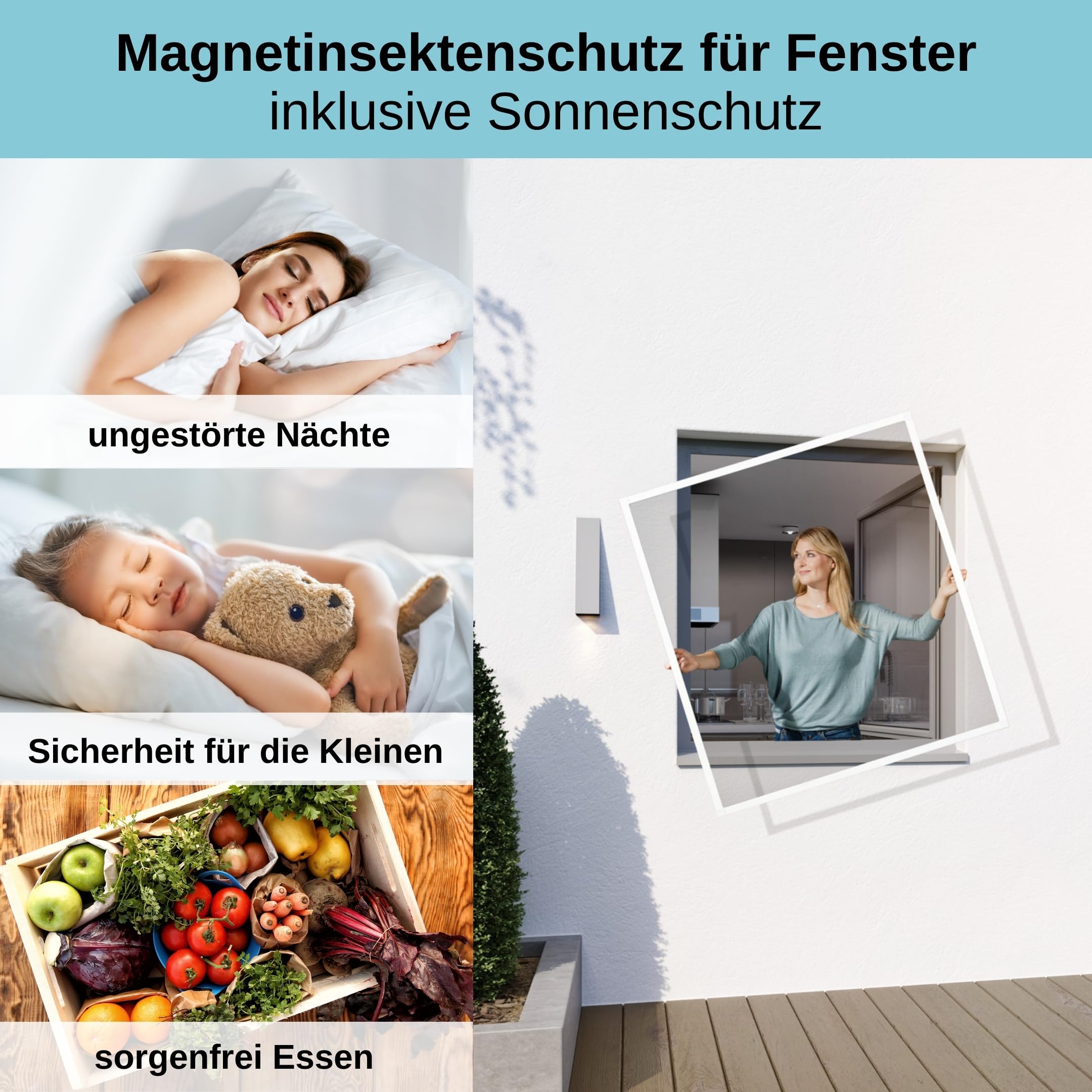 Wip Insektenschutz Fenster - weiß - 130 x 150 cm - Fliegengitter Fenster, Mückenschutz, Insektenschutzgitter, Fliegenschutz, Mückengitter - ohne bohren