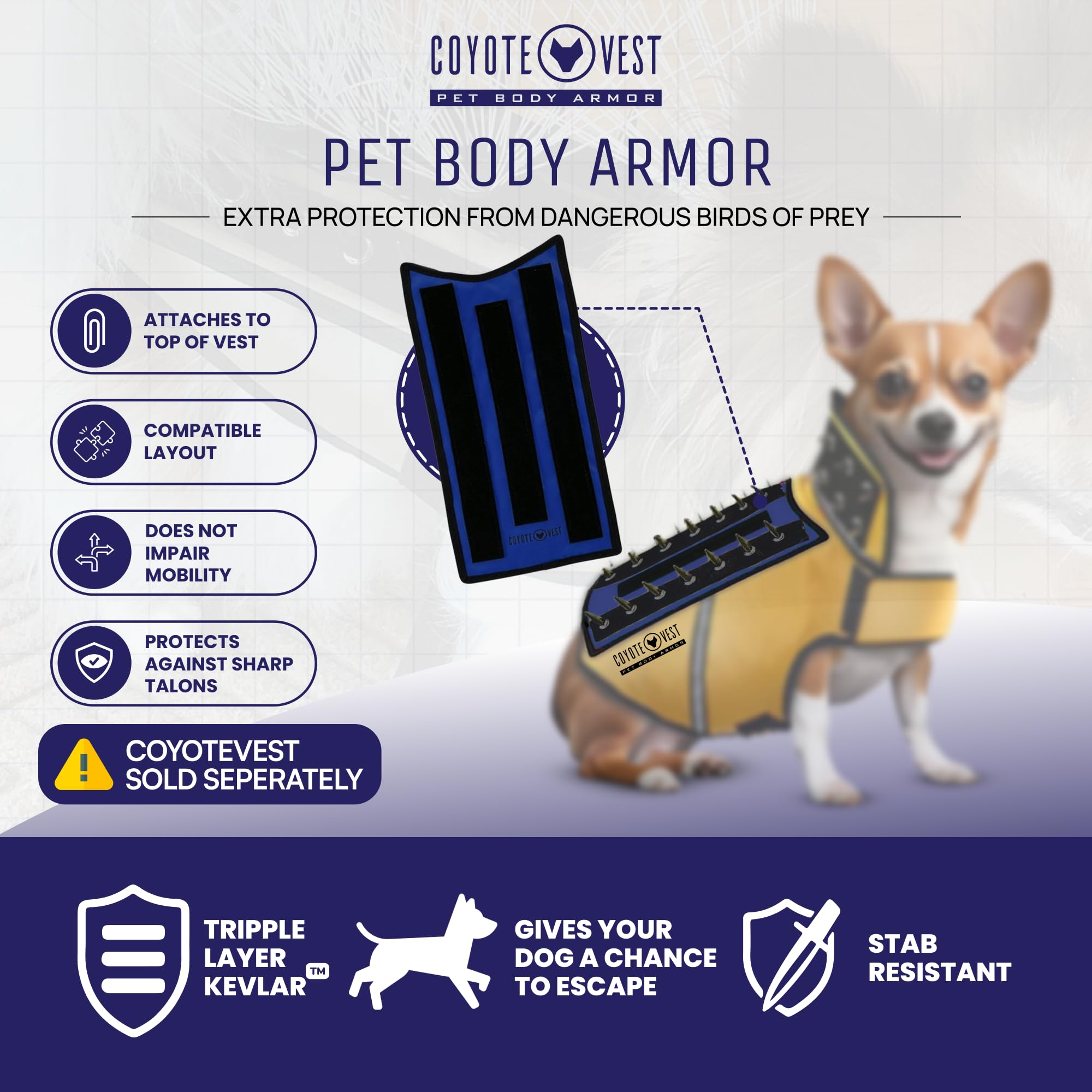 CoyoteVest HawkShield podkładka do kamizelki CoyoteVest lub SpikeVest dla psa, ochronne akcesoria dla psów, aby chronić Twojego zwierzaka przed atakami Raptora, jastrząb, kojotą i zwierzętami (XXS, królewski niebieski)