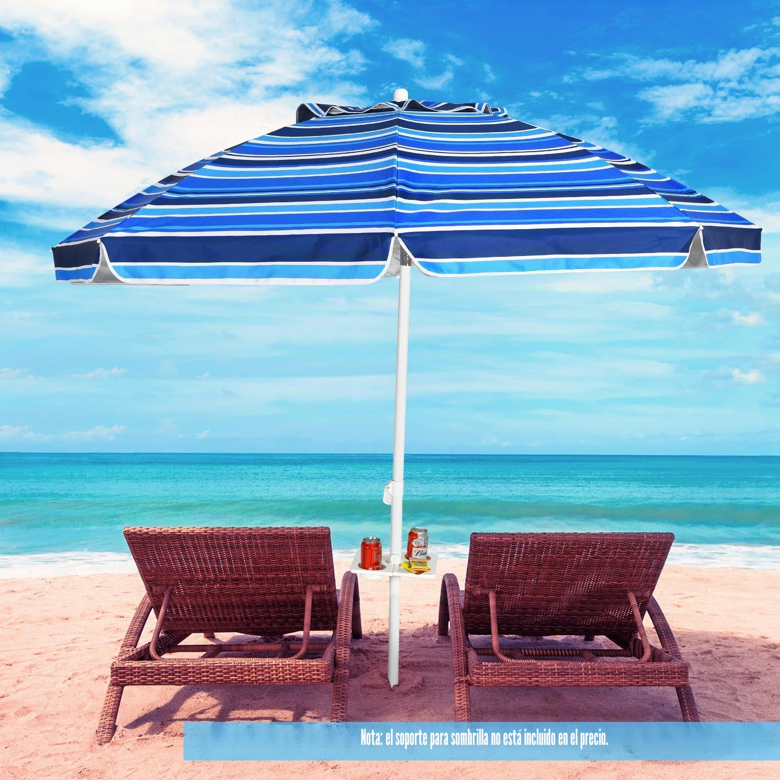 KOMFOTTEU Sombrilla Inclinable de 200 cm, Parasol de Playa con Soporte para Bebidas y Bolsa de Transporte, Paraguas de Balcón Plegable con Protección Solar, Resistente a la Intemperie