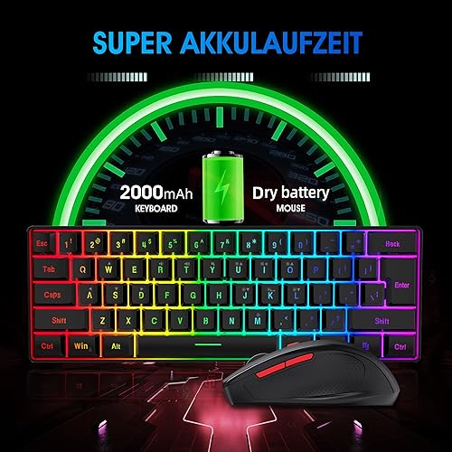 Miniatura 3 de Snpurdiri Combo de teclado y mouse inalámbricos para juegos 24G incluye mini teclado 60 Merchanical Feel mouse inalámbrico de diseño ergonómico