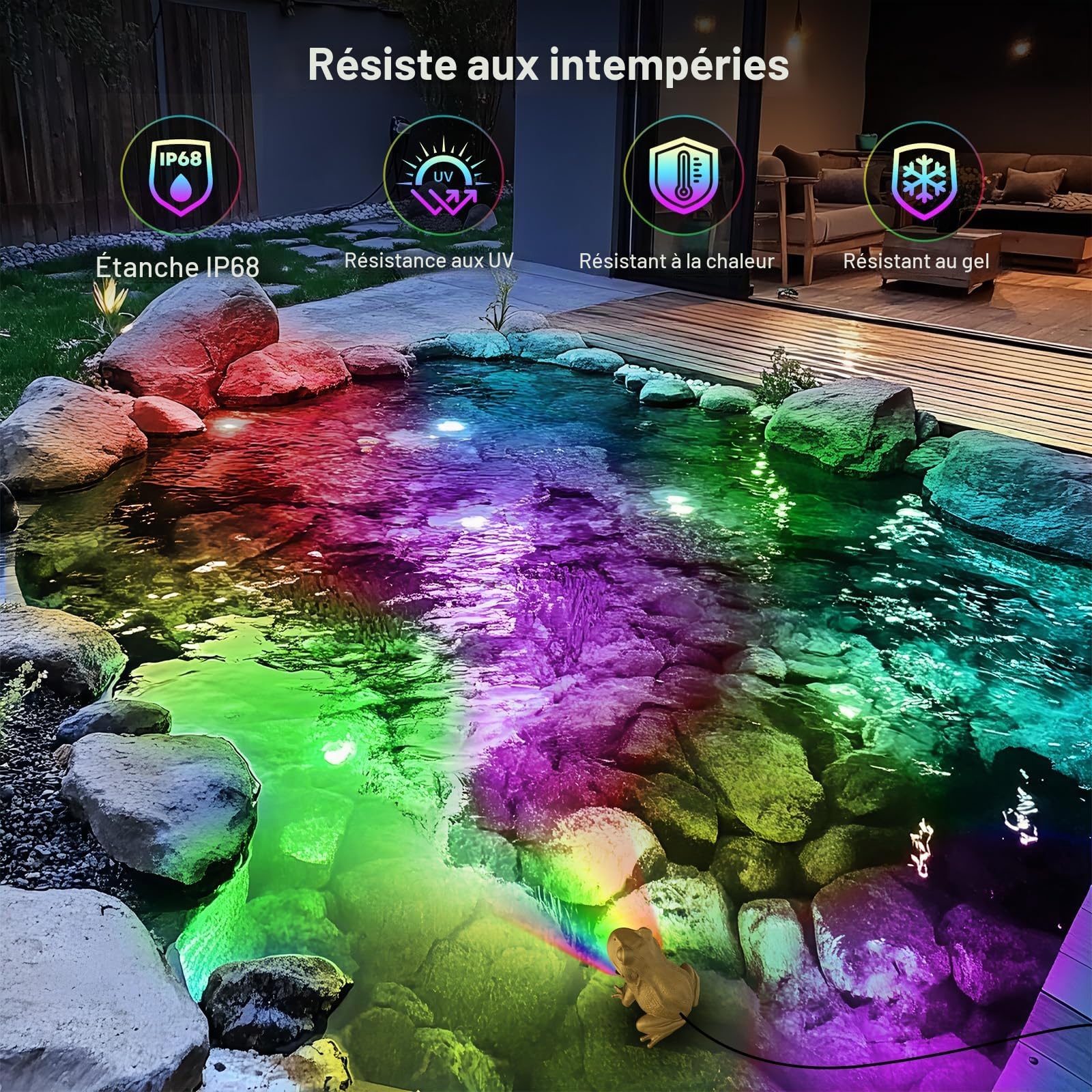 Lumière LED Submersible pour Étang avec Contrôle APP, 6W Spots Immergés Étanches avec 12V Transformateur et Minuterie, Projecteur de Bassin IP68 Étanche pour Fontaine Jardin Aquatique, Set 2