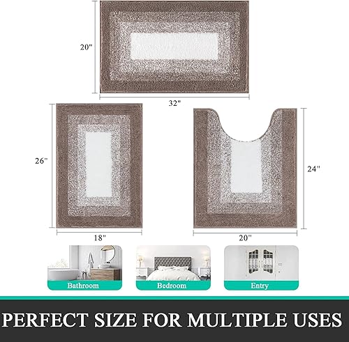 Miniatura 2 de Bsmathom Juego de alfombras de baño de 3 piezas, alfombras de baño peludas de felpa antideslizantes, lavables, alfombra de baño de microfibra