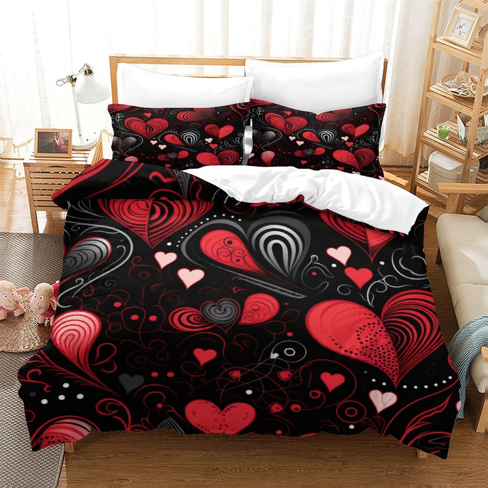 Housses de couettes 3 pièces 140x200 motif amour imprimé 3D