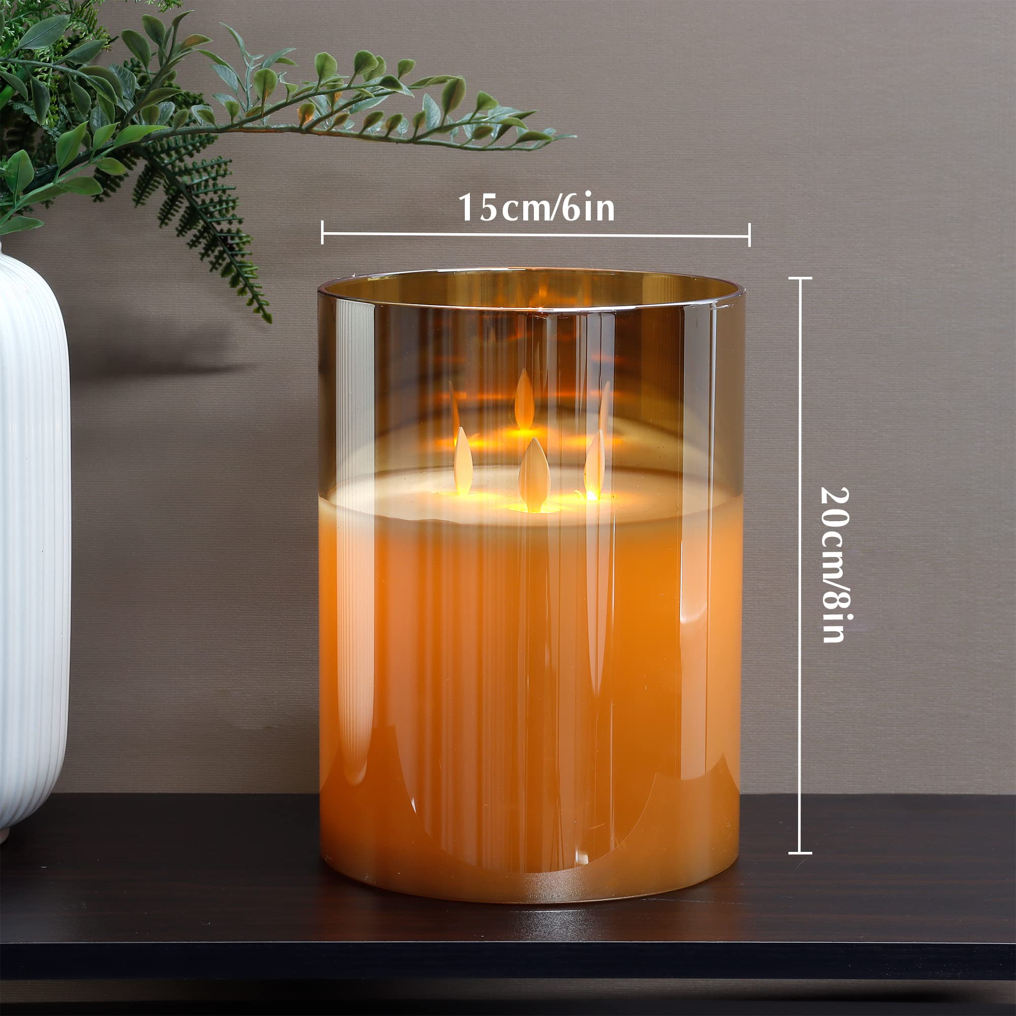 JHY DESIGN Velas de cera real con 3 mechas, velas LED sin llama a batería con temporizador de 6 horas y efecto 3D, para fiesta, salón, boda (Grande, oro)