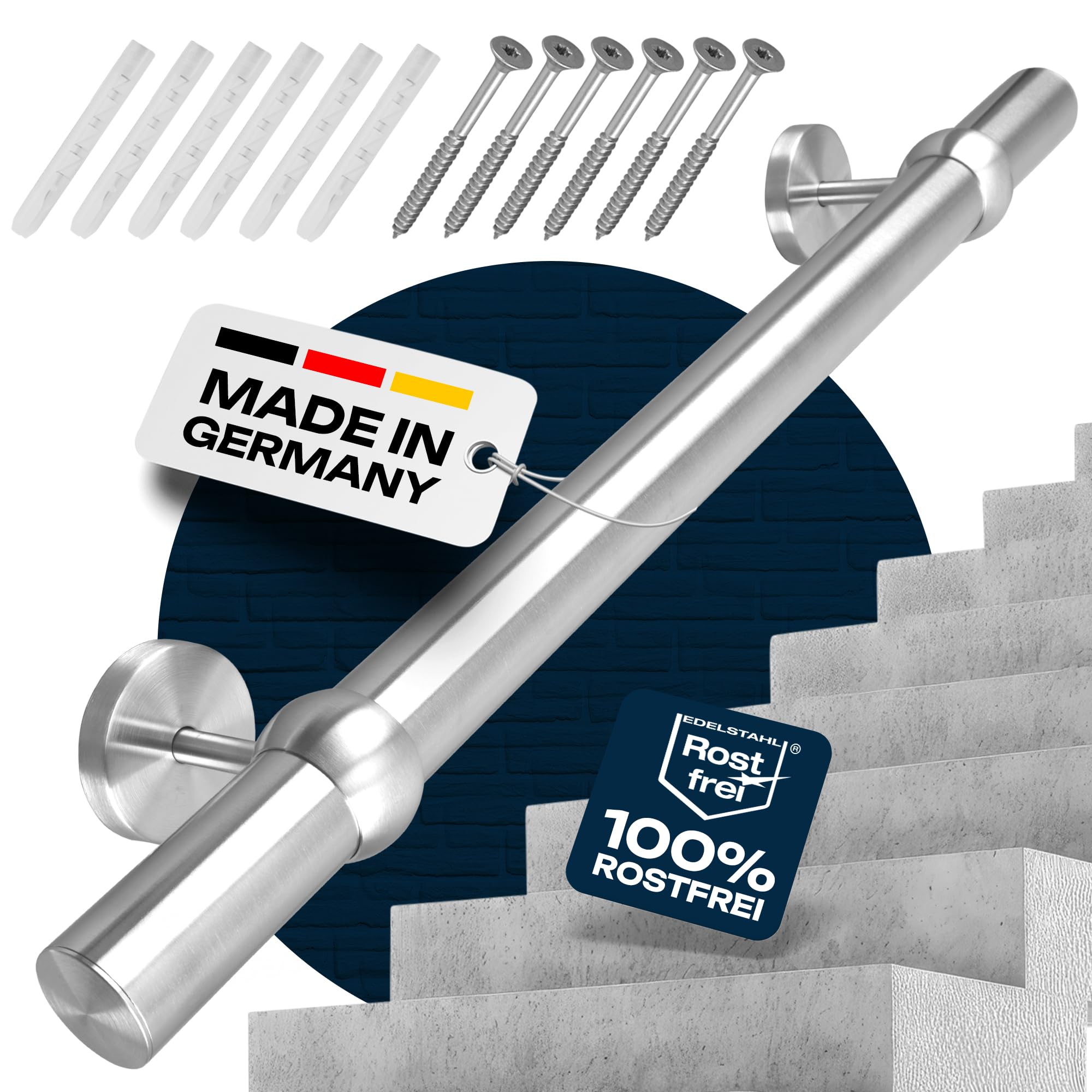 Handlauf Edelstahl Ø 42,4 mm, Markenhandläufe, für Außen- & Innenbereich, Wandhandlauf Brüstung Geländer, 4 verschiedene Varianten