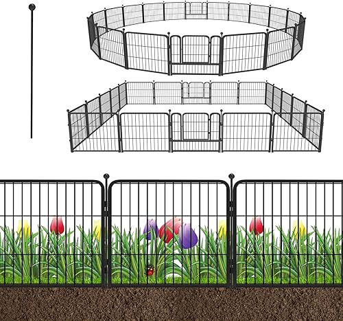 Valla de metal para jardín, valla temporal, barrera de animales sin excavación para patio, 43 pies de largo x 24 pulgadas de alto, 16 paneles con