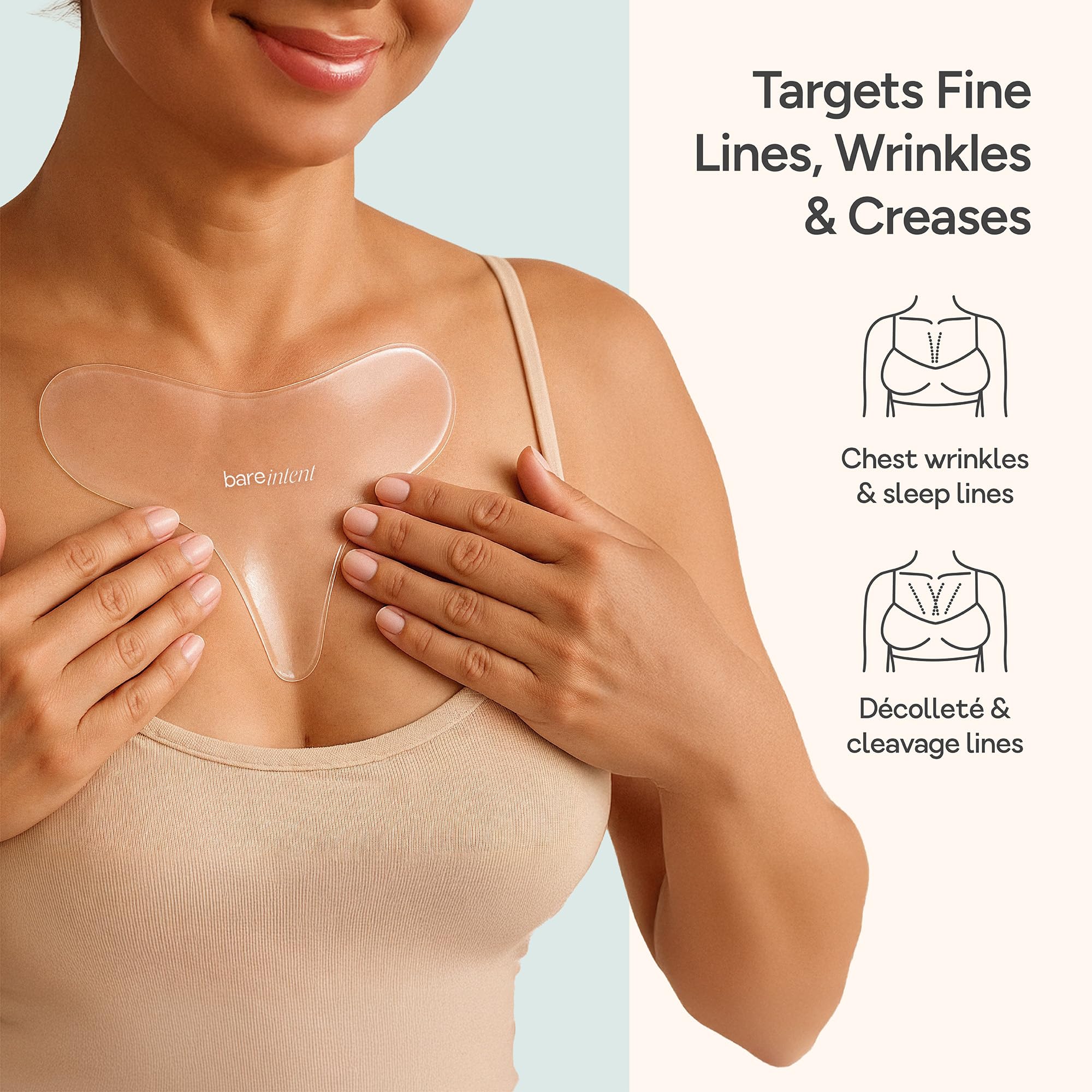 Patch antirughe riutilizzabile in silicone per il petto, 100% silicone di grado medico, ammorbidisce visibilmente le linee del sonno, décolleté e rughe di décolleté | 1 confezione