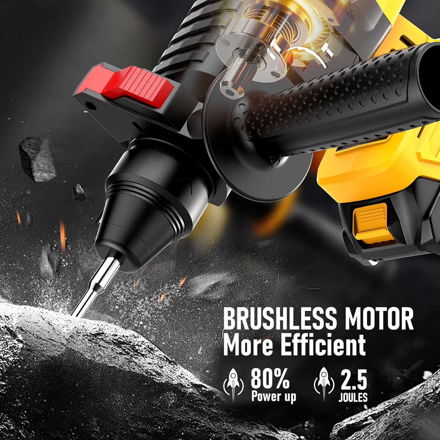 SDS Cordless Rotary Hammer Compatible With Dewalt 20V Battery Brushless SDS Rotary Hammer Drill for Concrete/Masonry/Wood/Metal,4 Modes with Carrying Bag and 5 Drill (Tool Only)