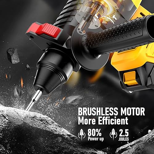Miniatura 3 de SDS - Martillo giratorio inalámbrico compatible con batería Dewalt de 20 V, sin escobillas, taladro giratorio SDS para hormigón, mampostería,