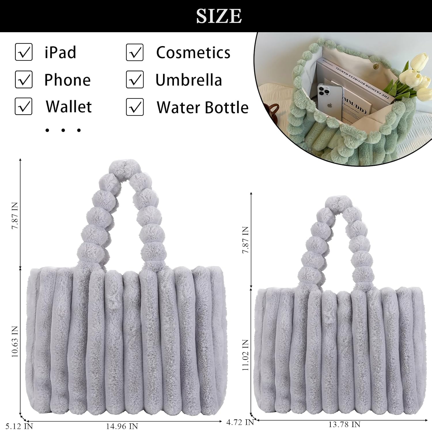 Furry Purse Fluffy Tote Bags for Women Winter Faux Fur Bag Fuzzy Purses and Handbags - Image 4