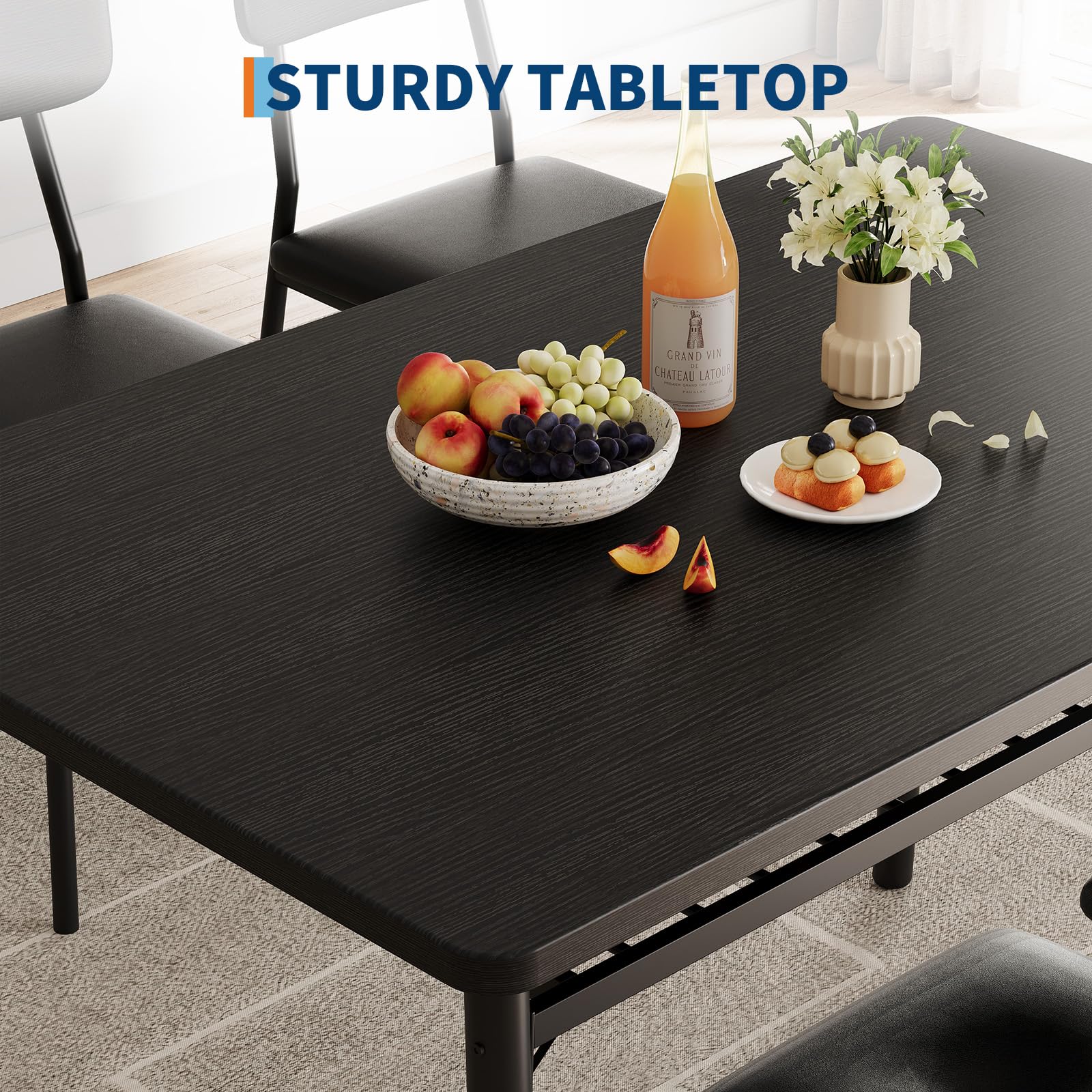 Ensemble Table à Manger avec 2 Chaises, Table de Cuisine, Chaise Rembourré Cuir, Noir