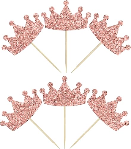 Miniatura 3 de Ephlyn 24 piezas de coronas para cupcakes con purpurina para decoración de cupcakes de reina con temática de princesa para baby shower, boda, fiesta