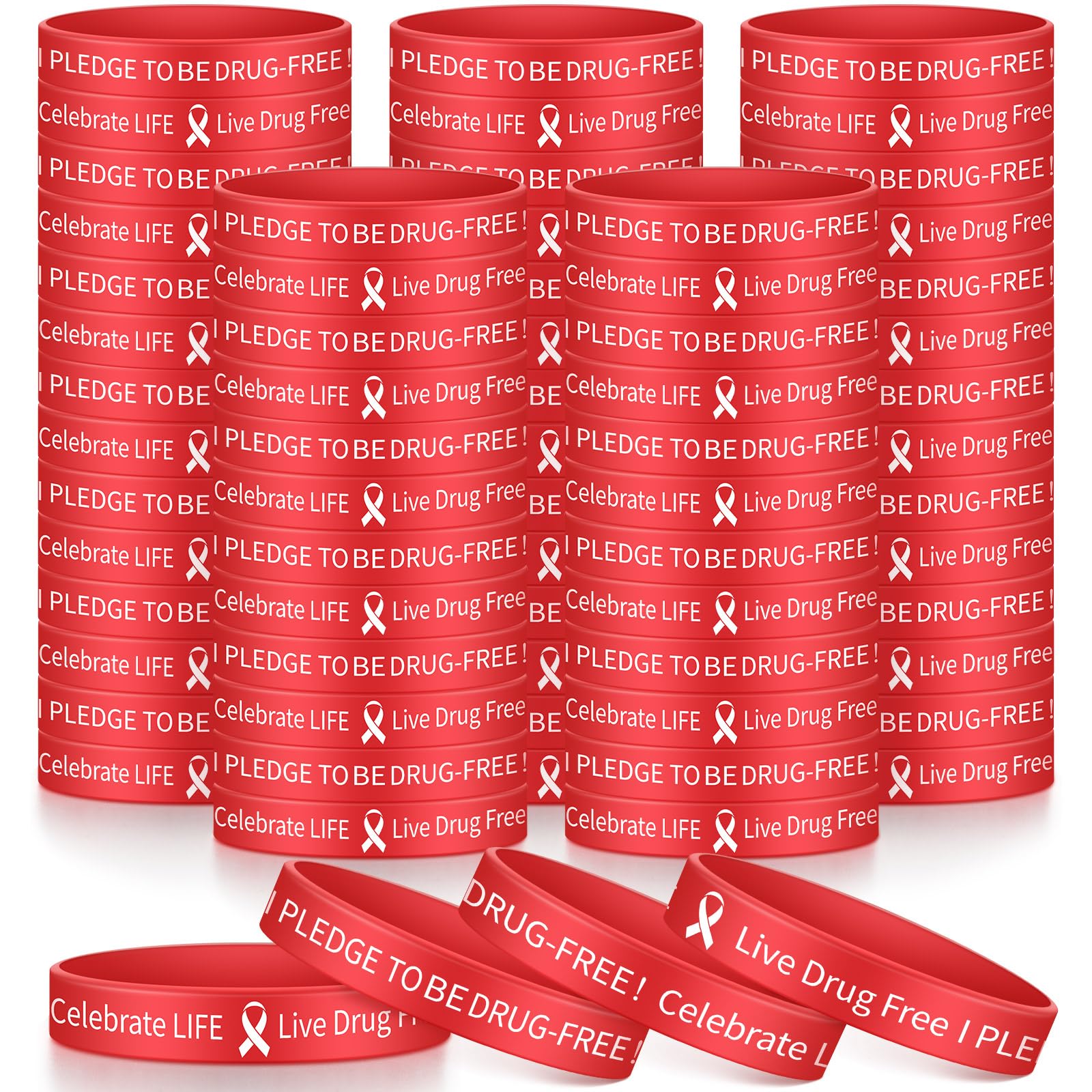 Libima 200 braccialetti vivi senza droghe, braccialetti settimanali in silicone rosso, unisex, in gomma, per campagne anti-droga, eventi, uomini, donne, adolescenti