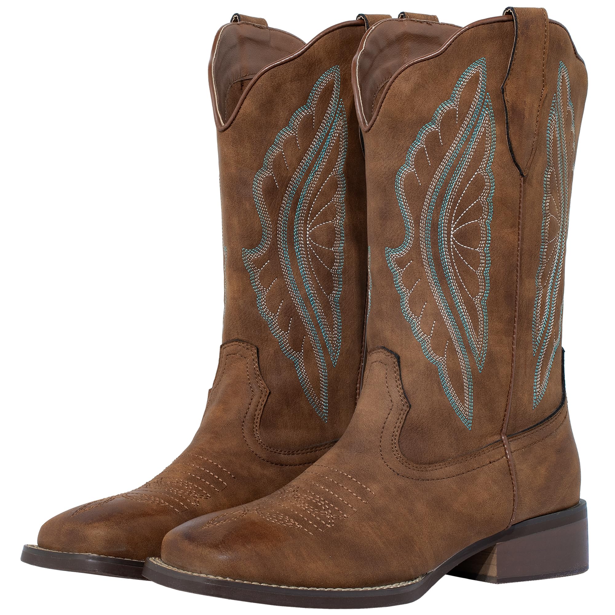 J's.o.l.e Square Toe Cowboy Boots for Women Wide Calf Cowgirl Boots Mid Calf