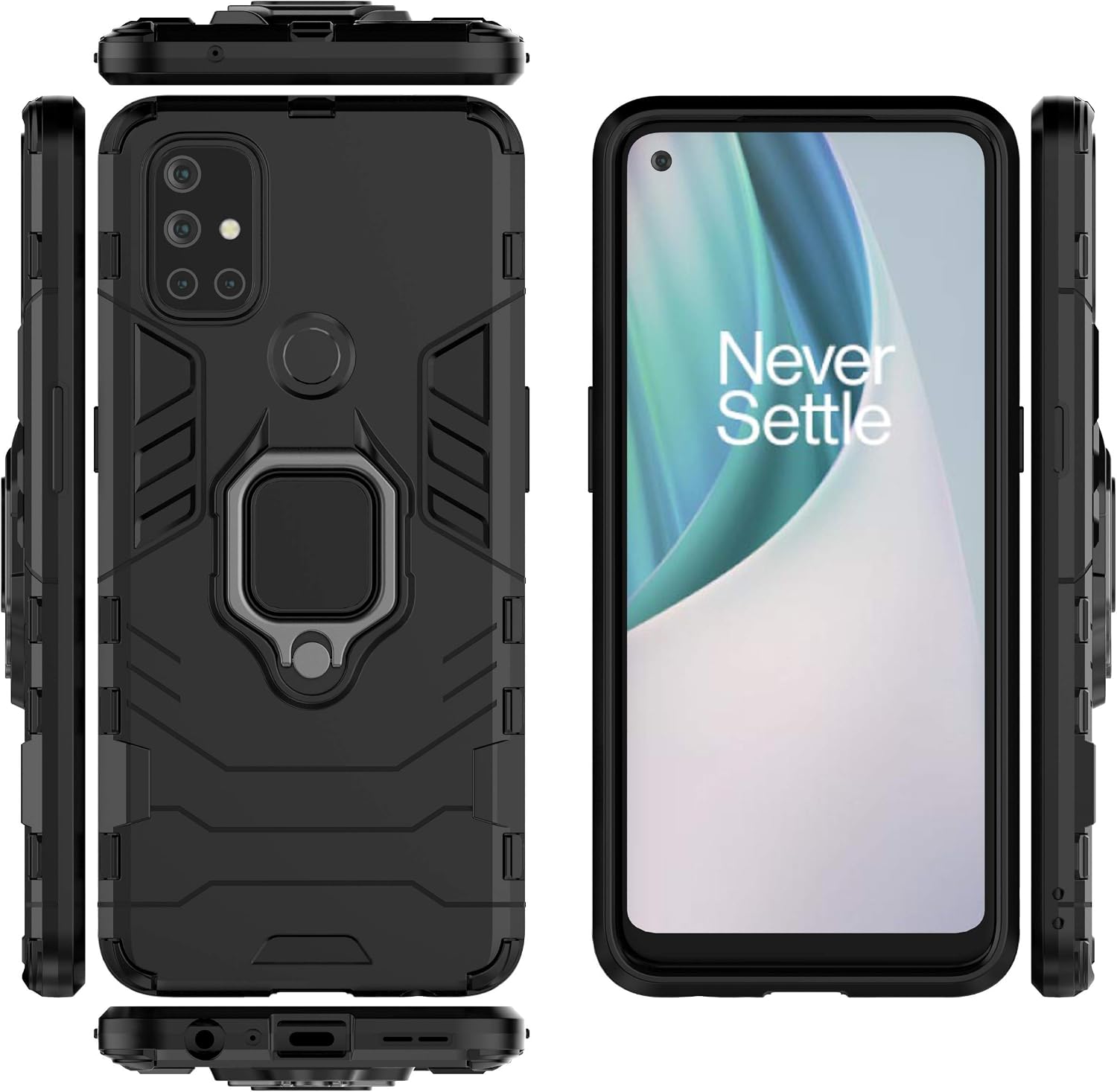 Palbyes for Oneplus Nord N10 5G Case, Ultra-Thin Anti-Slip 360 ° Metal Ring Fixed Bracket Magnetic Suction Mobile Phone Case for Oneplus Nord N10 5G (Black)