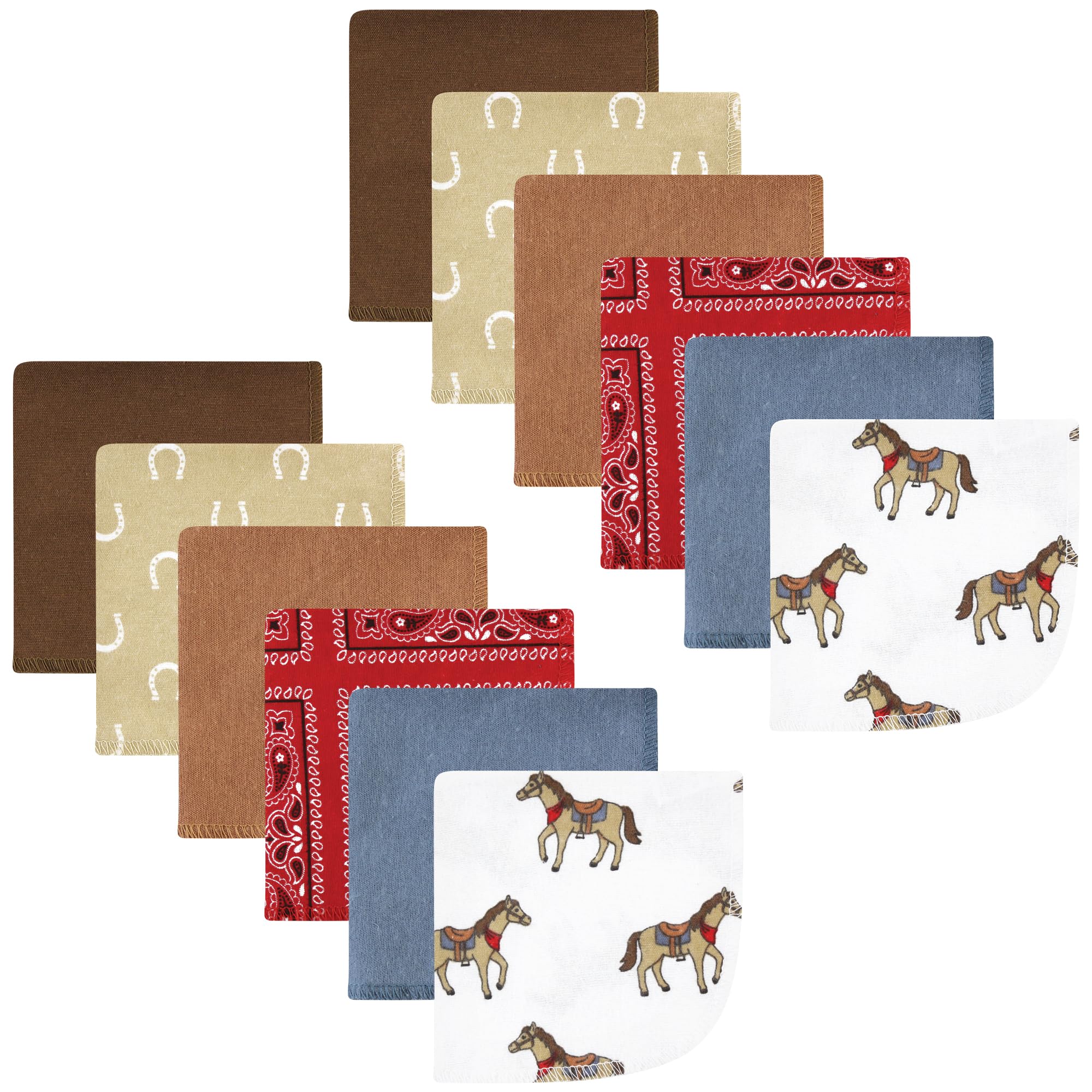 Hudson Baby Unisex Baby Flannel Cotton Poly Washcloths, Cowboy 12 Pack, One Size
