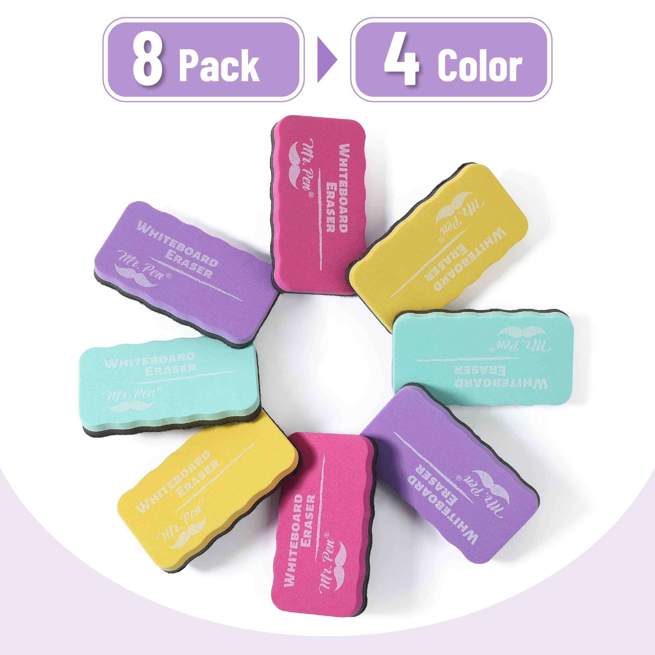 Mr. Pen- White Board Erasers, 8 Pack, Pastel Colors, Magnetic Dry Erase Eraser, 4 x 2.25 x 0.63 inches - Image 2