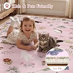 AIMPEAK Pink Area Rugs 3x5 Small Thin Entryway Rug - Vintage Boho Cat Animal Washable Non-Slip Living Room Carpet Soft Low Pile Bedroom Floor Mat Indoor for Nursery Girls Room Playroom, Pink Multi