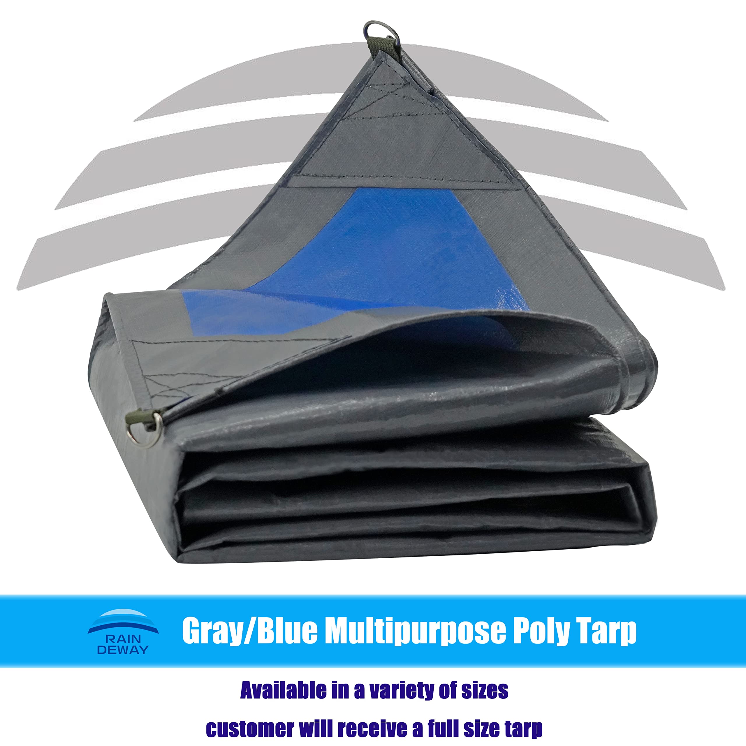 RAINDEWAY Tarps Heavy Duty Waterproof 16x20 Feet -14 Mils Super Heavy Duty Tarp with Metal Rings and Reinforced Corners and Edges, UV Resistant, Multipurpose Poly Tarp,Blue/Gray tarp