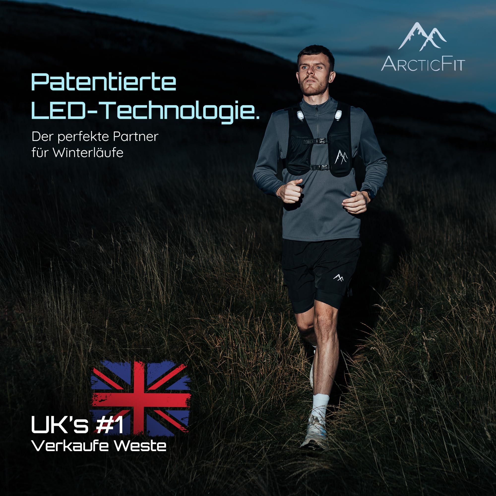 ArcticFit LED Laufweste – Verstellbare Unisex Reflektierende Weste mit Handyhalterung und Aufbewahrung – Leichte und langlebige Laufrucksack-Alternative – Trinkweste