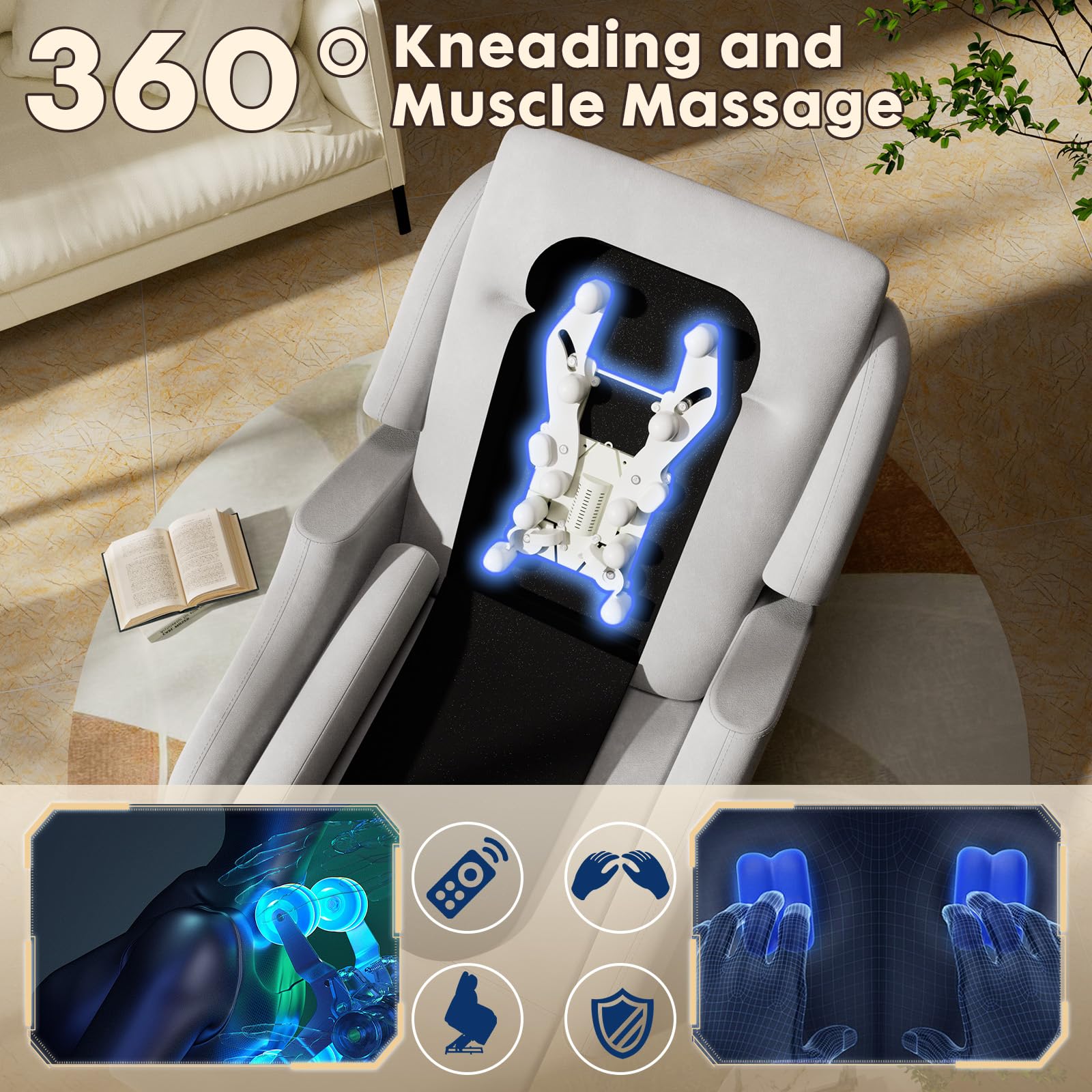 COMHOMA Poltrona relax elettrica con Power Lift, con funzione massaggio SL, poltrona relax, telecomando, con porta USB per anziani, schienale rimovibile, tessuto grigio