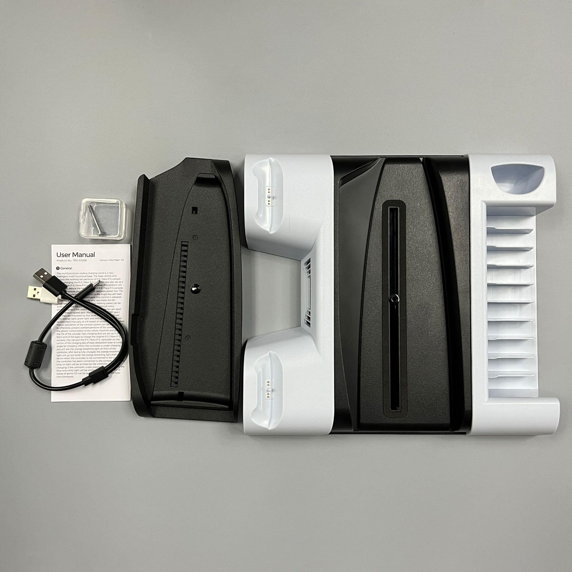 BeisDirect Dispositivo di raffreddamento sottile per PS5, supporto di raffreddamento verticale, stazione di ricarica PS5 con indicatori LED, ventola di raffreddamento con 10 slot di gioco per console