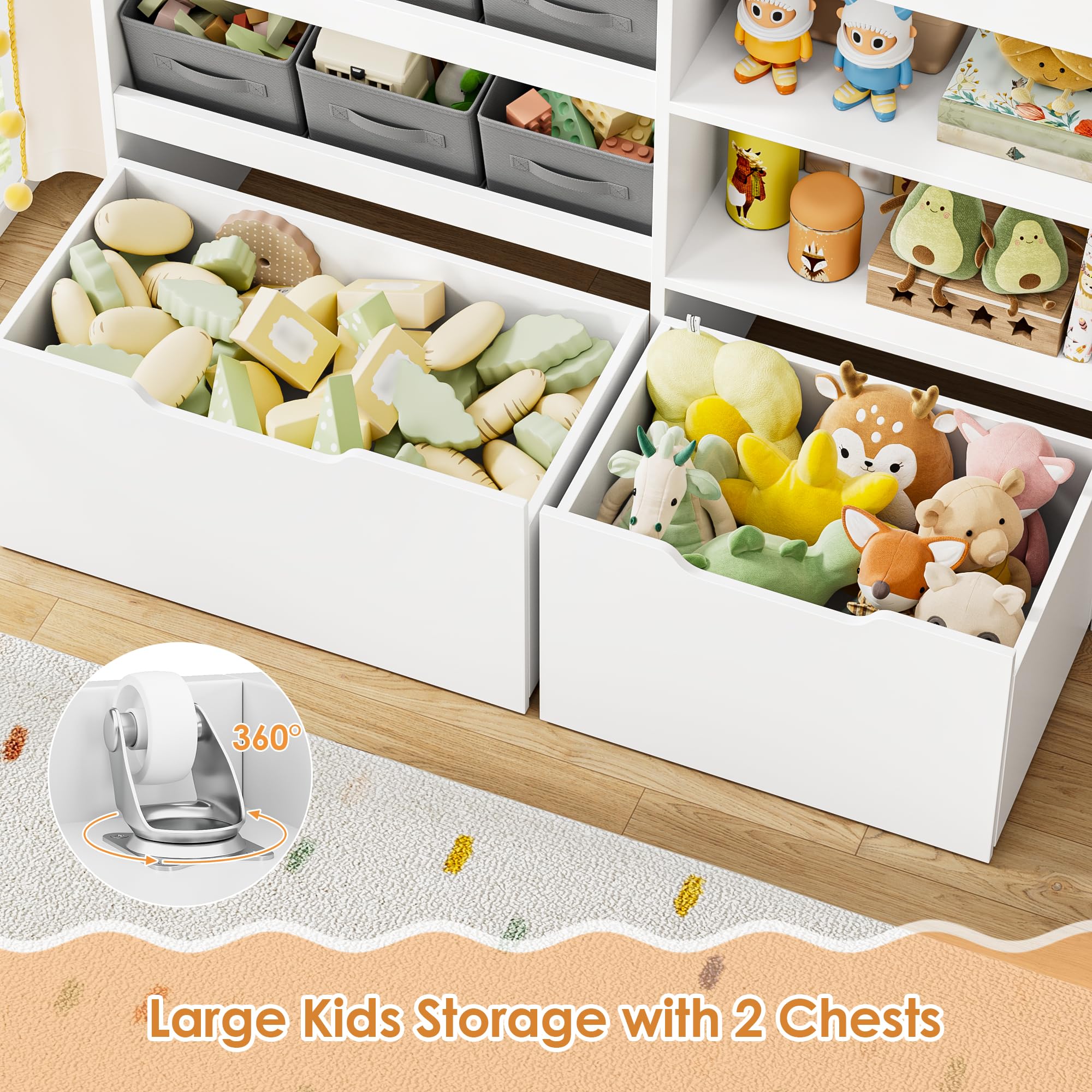 HOCSOK Estantería infantil con estantería para libros con 4 ruedas | Estantería infantil con 6 cajas, estantería para juguetes, habitación infantil, para dormitorio infantil, color blanco