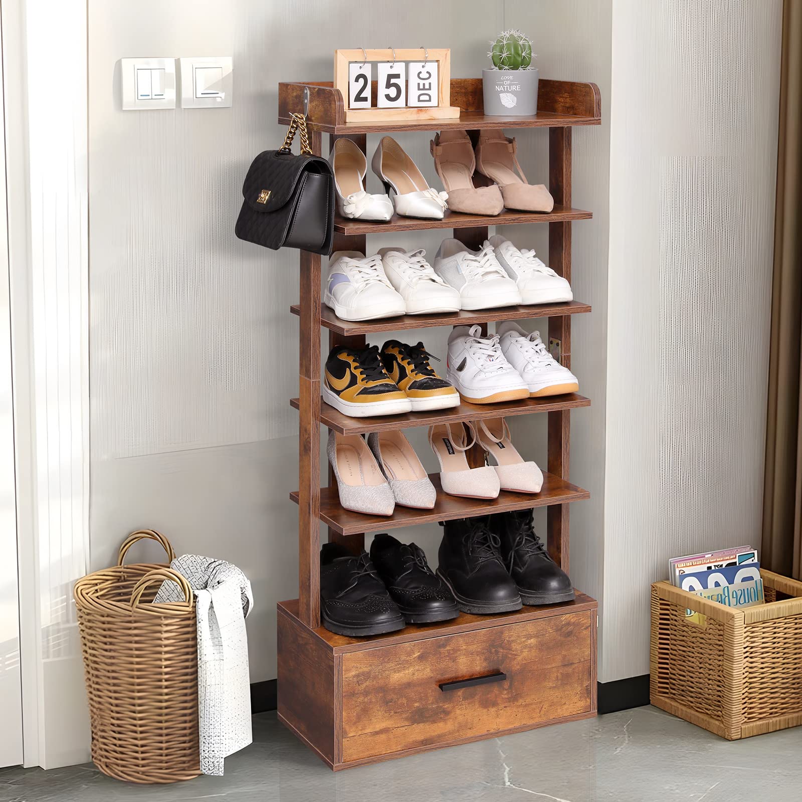 Buy usikey Large 6Tier Vertical Shoe Rack, Wooden Shoe Racks with