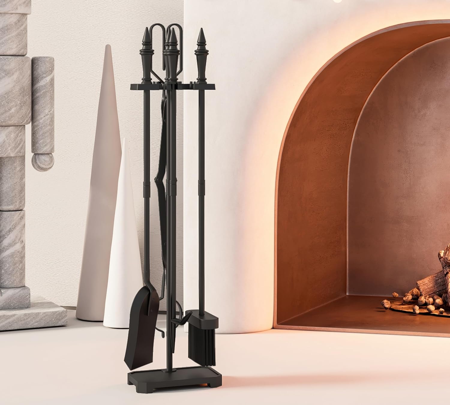 5-Piece Fireplace Tools Set - 29.5 in Cast Iron Black, Indoor & Outdoor Fireplace Accessories with Log Shovel, Brush, Tong, and Poker