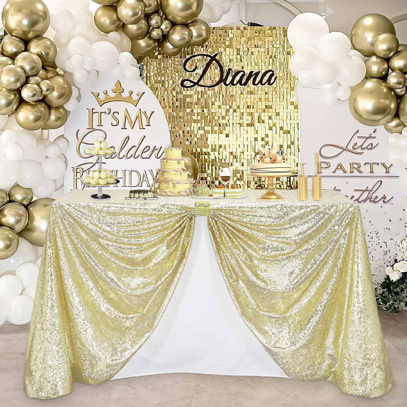 Sequin Tablecloth Wedding Light Gold 90x90 Inches Glitter Fabric Skirt