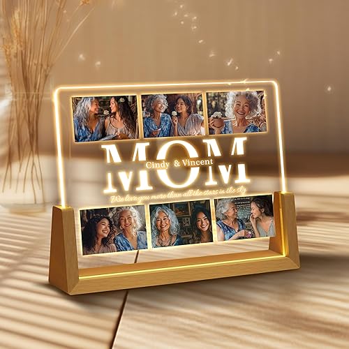 Personalized Nightlight Plaque - Custom Birthday Day Gifts for Women & Mum,Choose Your Photo & Text for Unique Gifts for Mom,Valentine's Day Gift Couples, or Girlfriend.Decorative Signs & Plaques
