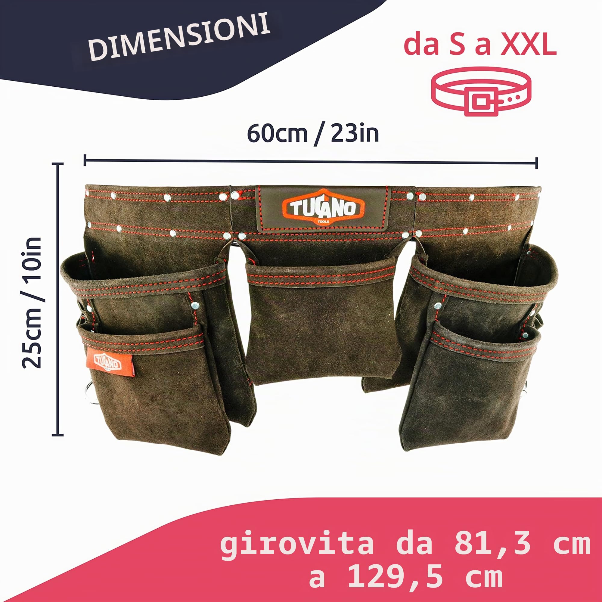 Cintura in pelle per corniciai e falegnami.Perfetta cintura portautensili per elettricisti e comoda cintura portautensili per donne.12 tasche portautensili per una grande capacità.Dimensioni da S-XXL