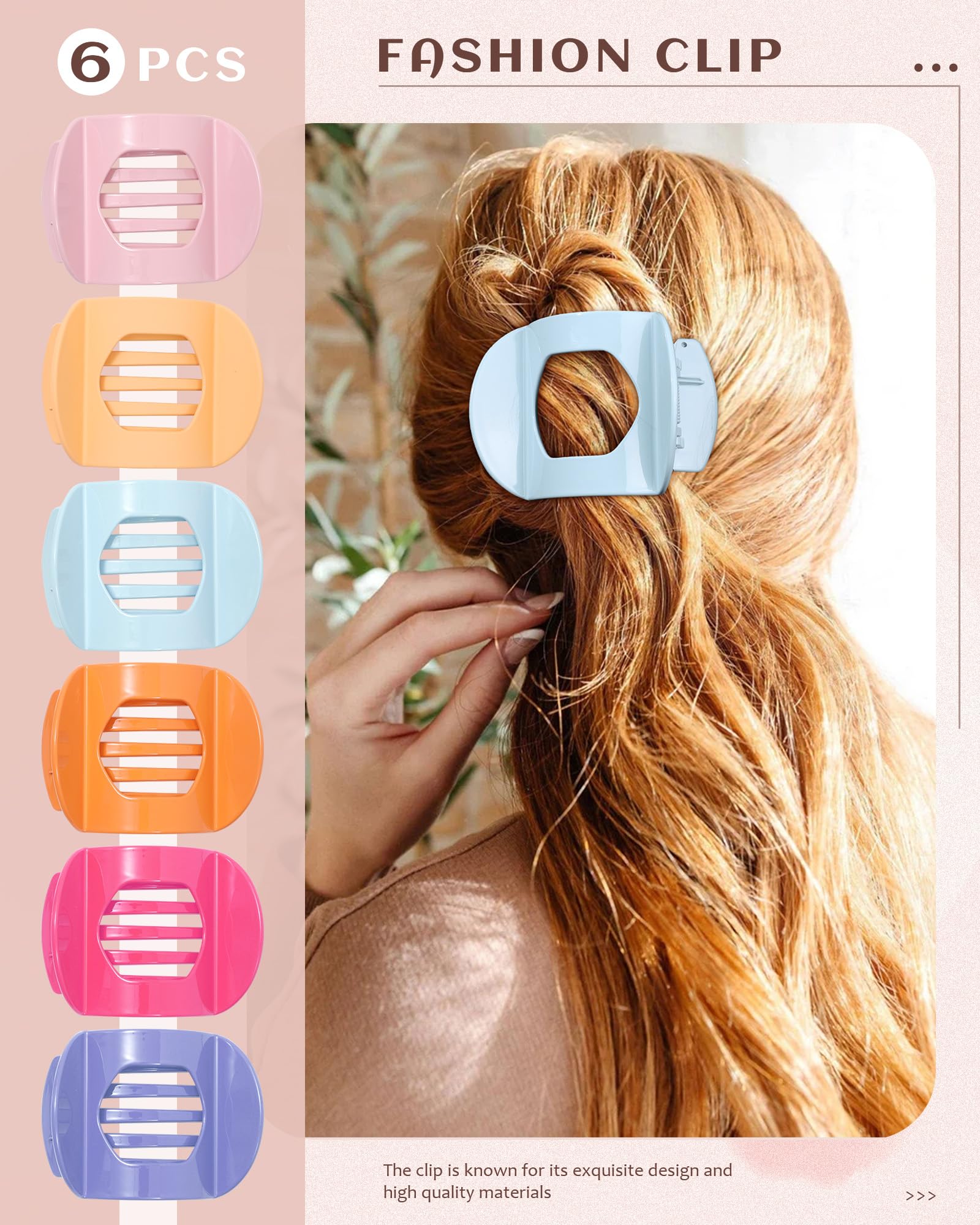 Flache Haarspangen für Damen, mittelgroß, rutschfest, flach, starker Halt, Haarspangen für dünnes Haar (Orange + Lavendel + Rosa + Ingwer + Rosenrot + Hellblau)