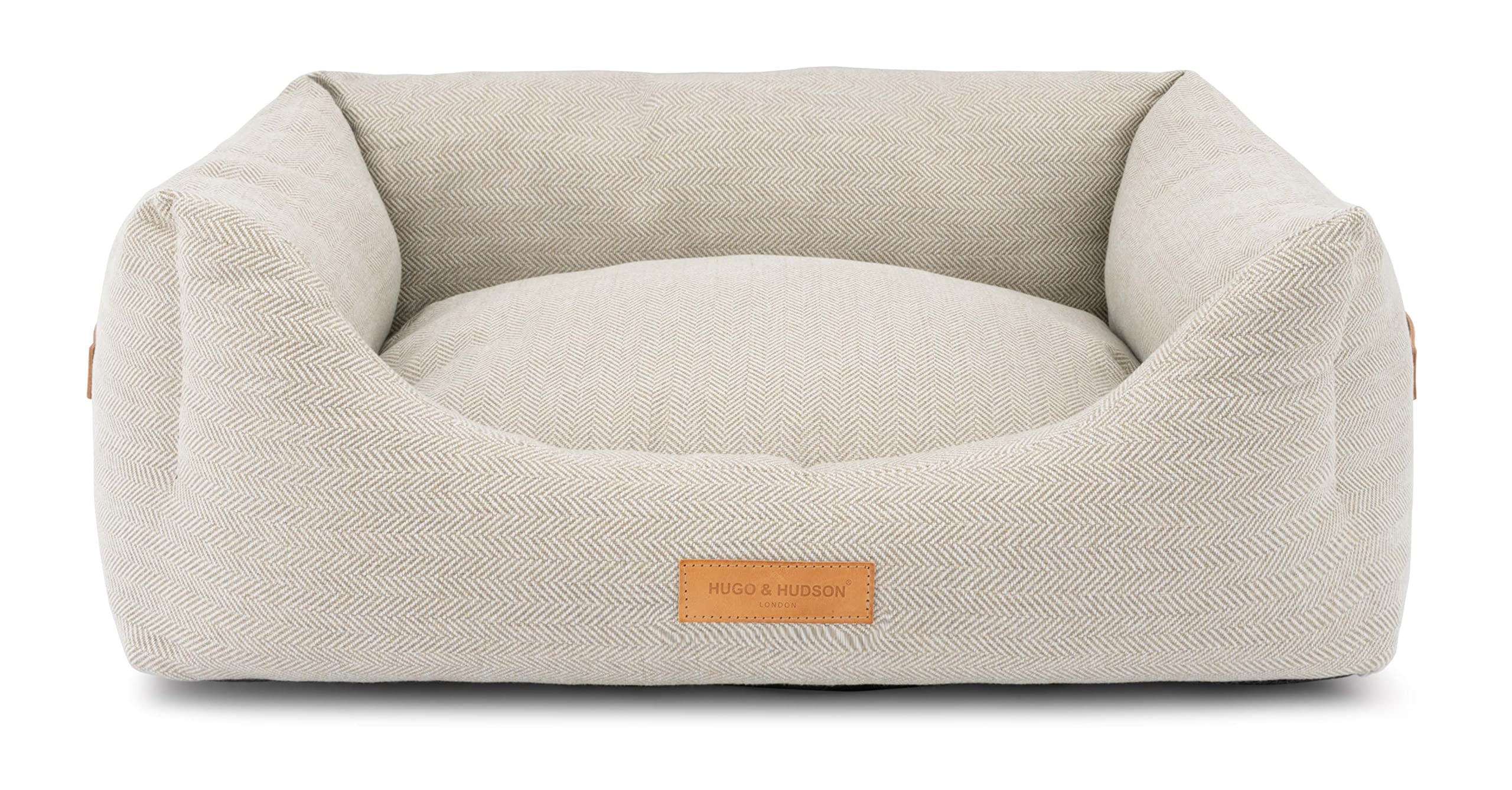 HUGO & HUDSON Dog Bed Orthopedic Non-skid Sofa Removable Washable Cover, Sand Herringbone, Medium