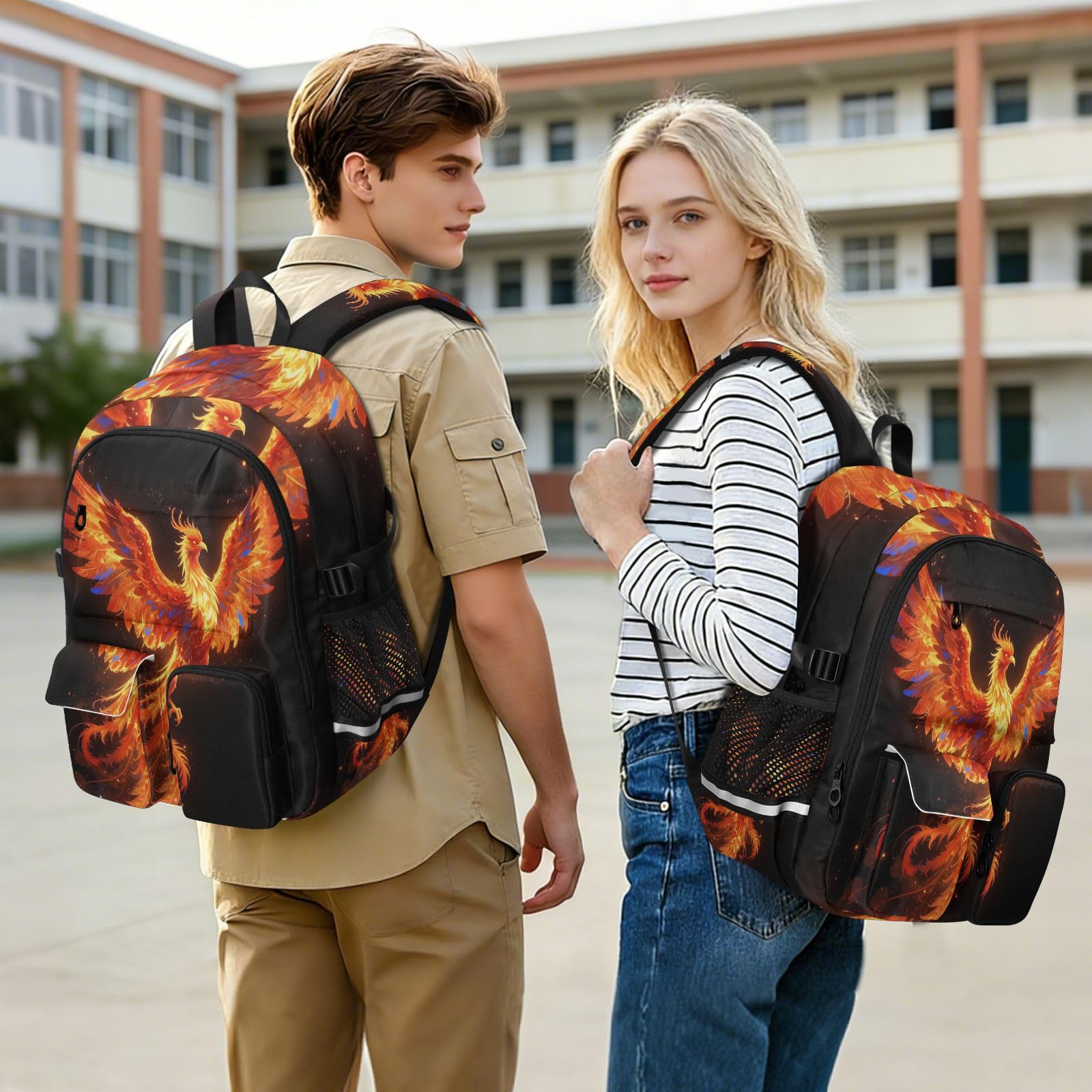 Grande zaino da viaggio Fire Flame Phoenix Bird Work Bookbag 44,5 cm