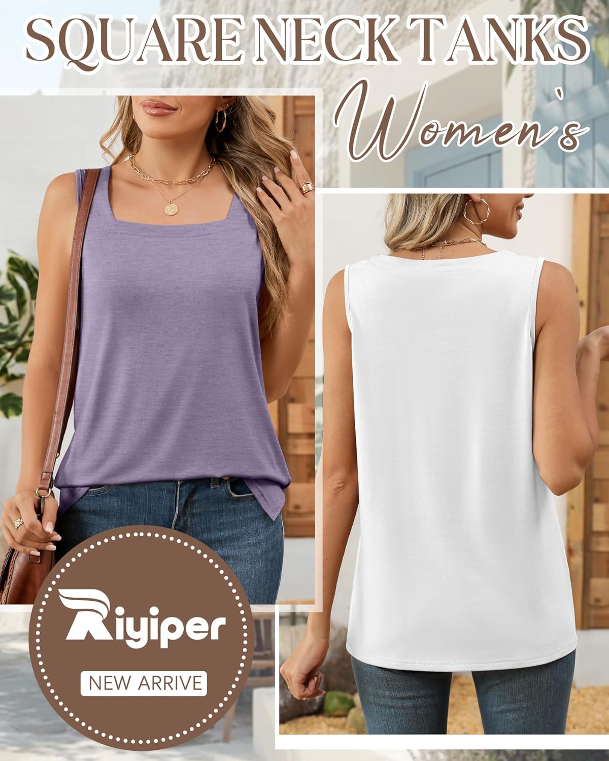 Riyiper 4 Pack Summer Women's Tank Tops Multipack Sleeveless Shirts Loose Fit Square Neck Tanks - Image 6