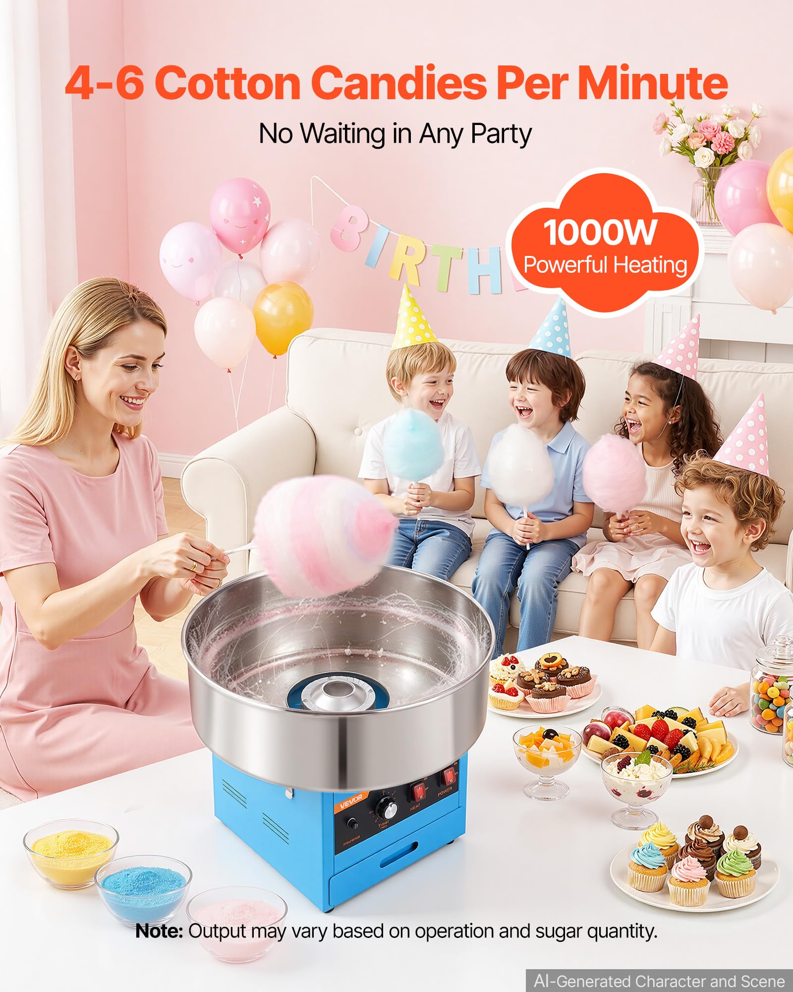 VEVOR Machine à Barbe à Papa Professionnelle, 1000 W, De Comptoir, Bleue