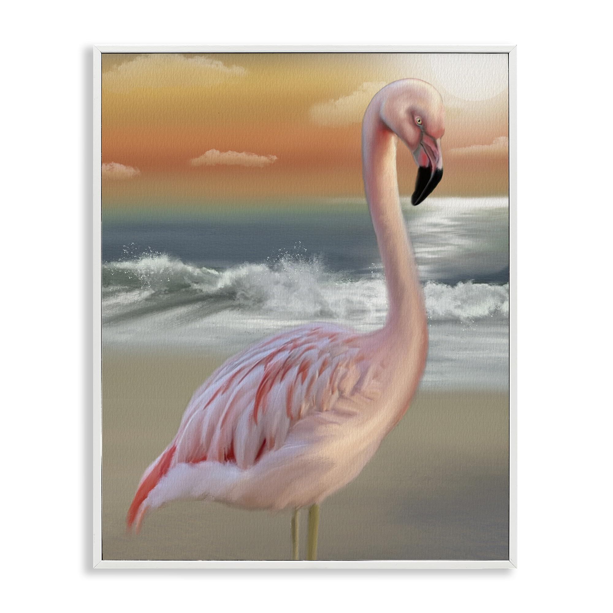 Stupell Industries Flamingo Sunset Ocean Reflection 'Coastal Beach Flamingo', Framed Giclee Art, White, 24 X 30 Inches, Easy To Hang And Sturdy, Made In Usa, By Matthew Piotrowicz