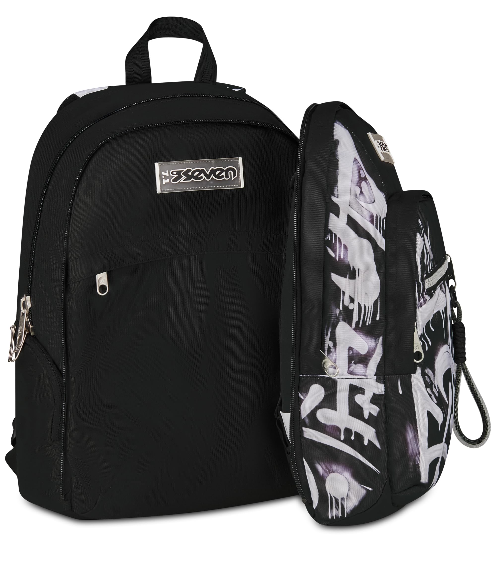 Seven Zaino Scuola Dual Detach PLUMPY LINE BOY, Nero, 32 L, Doppio Scomparto, Multifunzione, Zaino Staccabile, Tasca con organizer, Scomparto porta pc, Scuola media e superiore, Bambino, Ragazzo