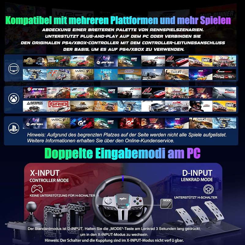 PXN V9 Gen2 Gaming Kormány 270°-900° H-váltóval Hall Effect Pedállal PC Xbox PS4