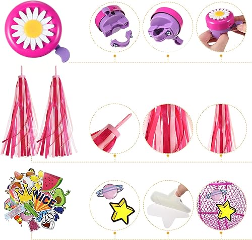 Miniatura 5 de Juego de serpentinas de cesta de bicicleta para niños, cesta de malla de alambre para bicicleta con 2 piezas de serpentinas coloridas para