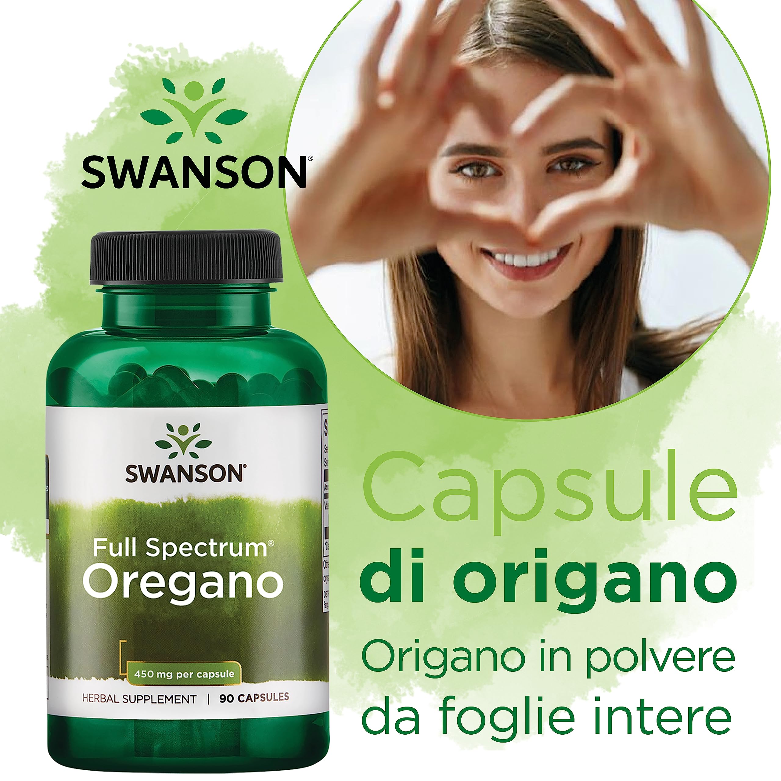 Swanson Full Spectrum Oregano (Origano), Origanum vulgare, 450mg, 90 capsule, altamente dosato, Testato in Laboratorio, Senza Soia, Senza Glutine, Non OGM
