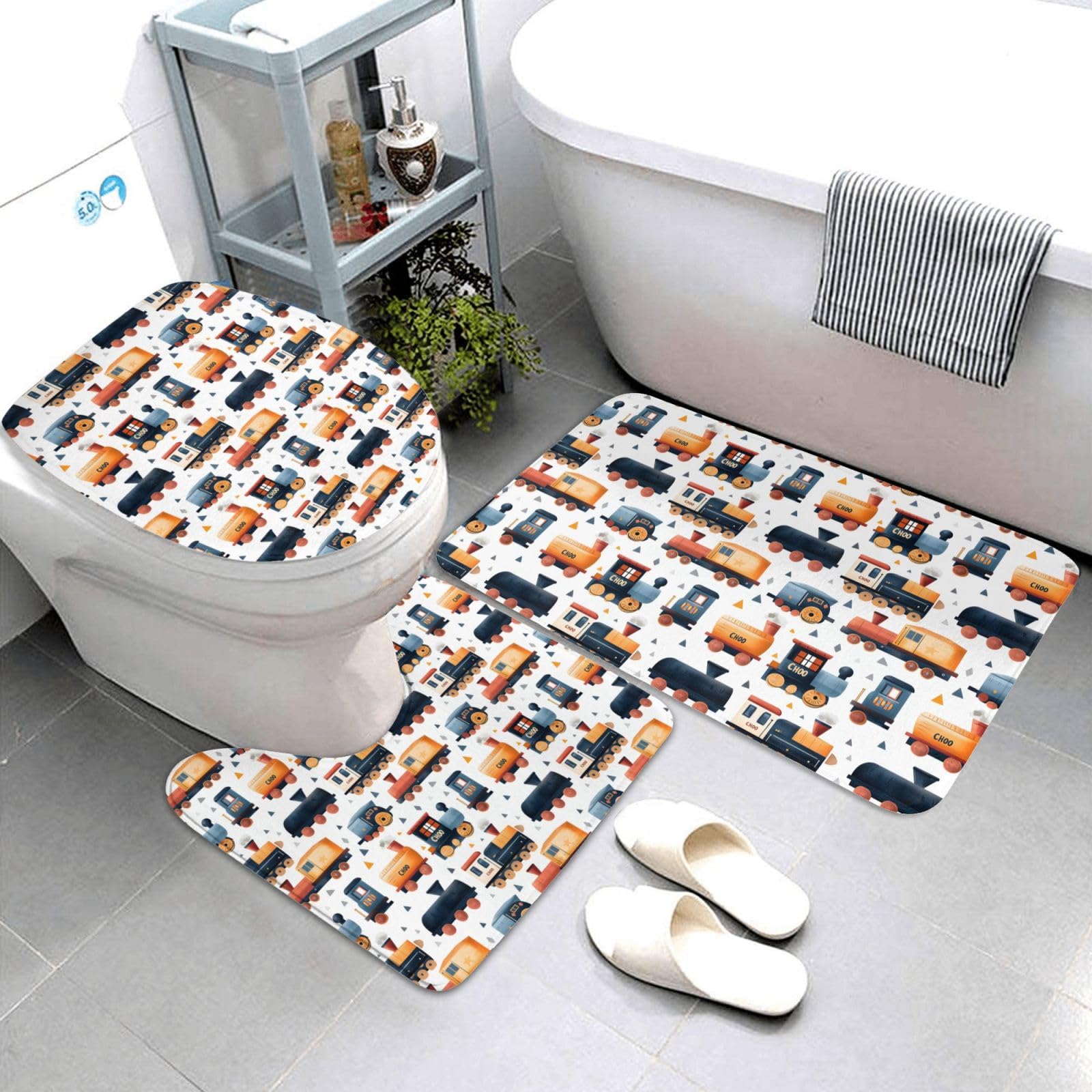 Tapis de bain antidérapant pour enfant éviter glissades motif train