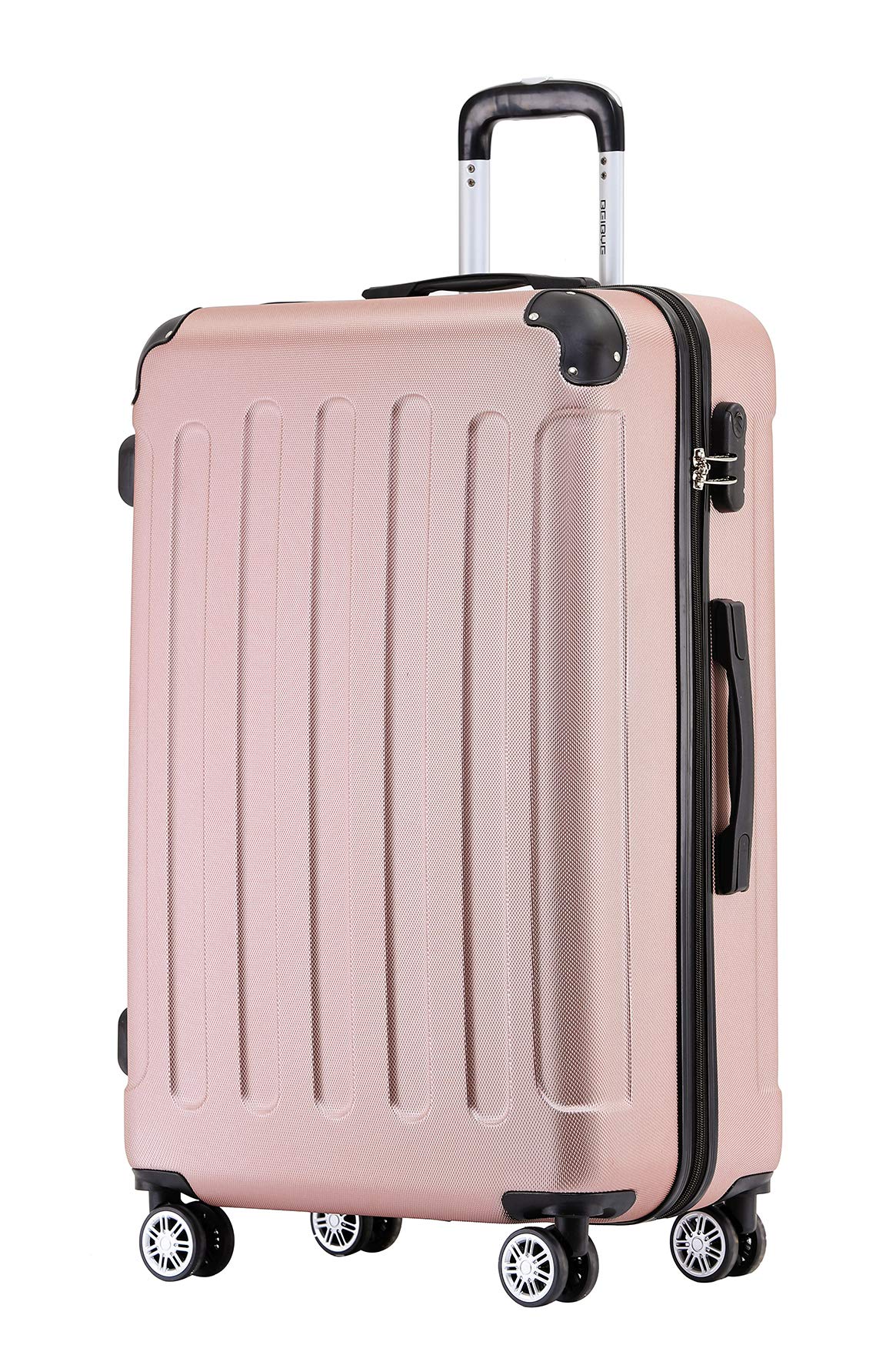 BEIBYE Zwillingsrollen Hardcase Reisekoffer Koffer Trolleys Hartschale in XL-L-M in 14 Farben (Rosagold, Mittler Koffer (66cm))