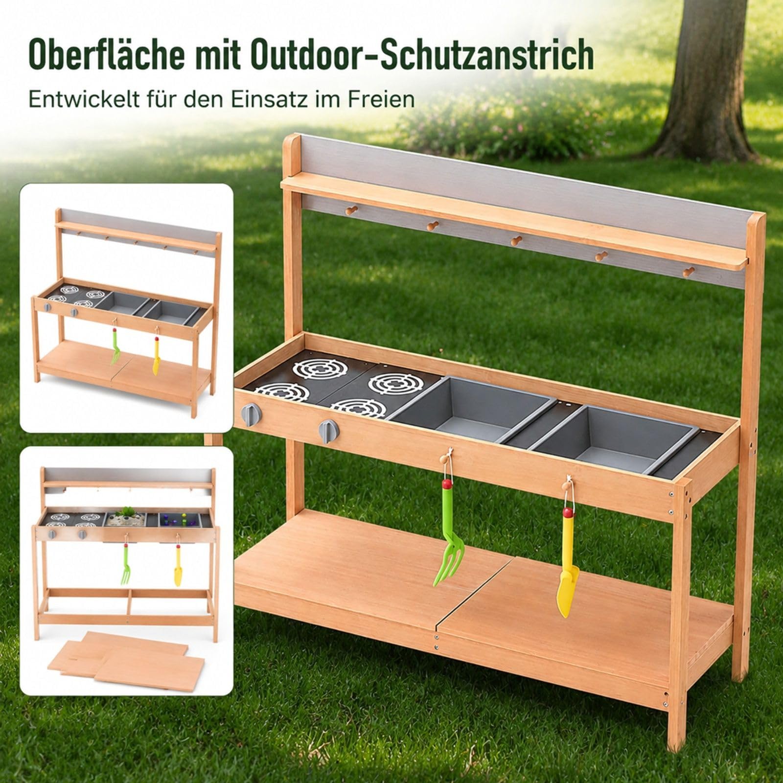 Matschküche aus Holz mit Spüle, Outdoor-Spielküche
